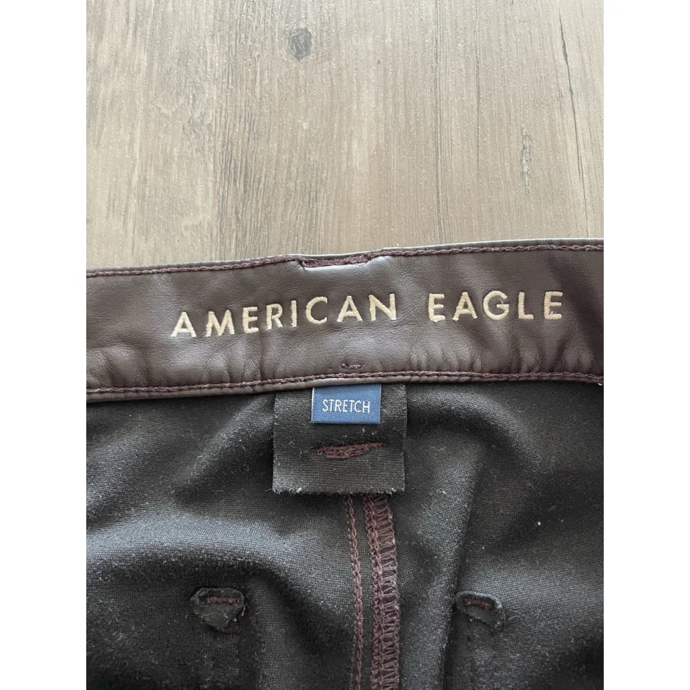 American Eagle Stretch Womens Brown Vegan Leather High Waisted Pants Size 2